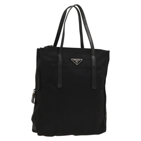 PRADA Hand Bag Nylon Black Silver Auth 122331